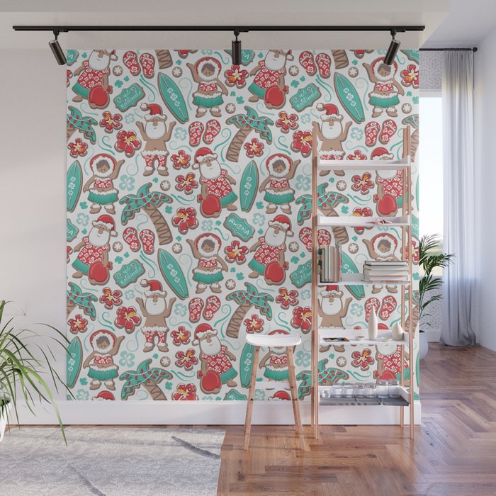 Mele Kalikimaka Hawaiian Christmas gingerbread cookies // white background Wall Mural Gallery Image 1
