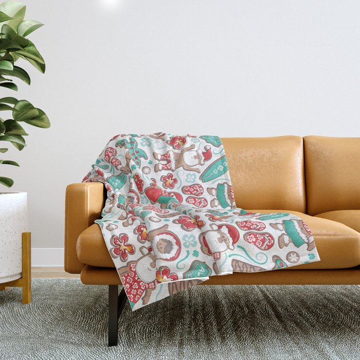 Mele Kalikimaka Hawaiian Christmas gingerbread cookies // white background Throw Blanket Gallery Image 1