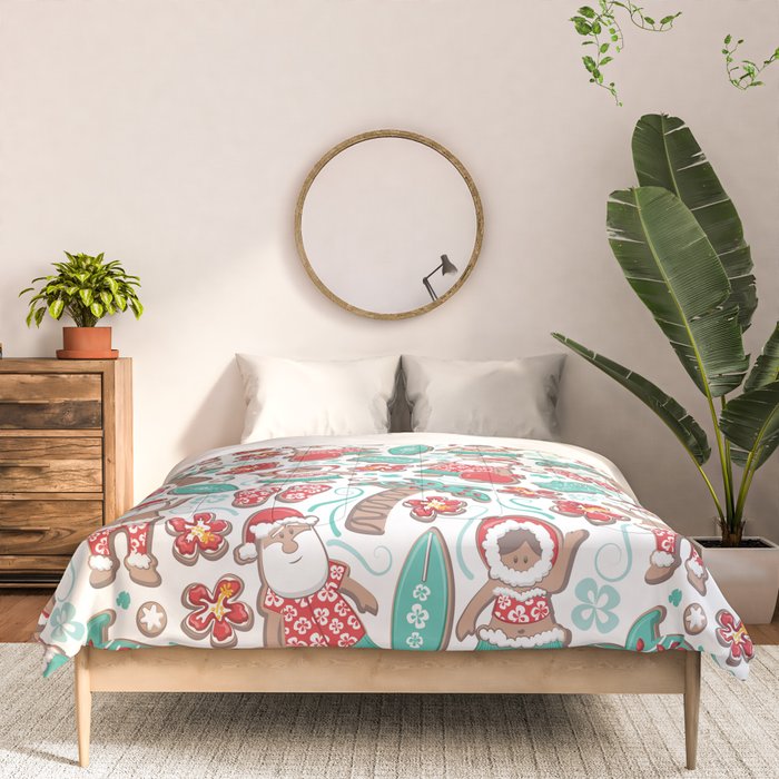 Mele Kalikimaka Hawaiian Christmas gingerbread cookies // white background Comforter Gallery Image 3