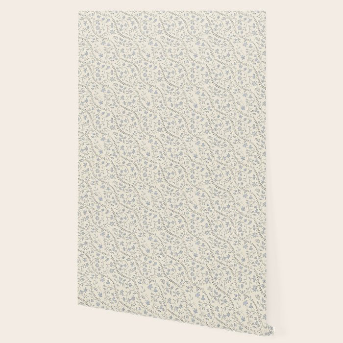 Diagonal Trailing Ditsy Floral - Cream Blue Wallpaper Gallery Image 2