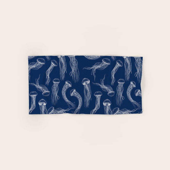 Jellyfish Print - Navy Bath Towel Gallery Image 1
