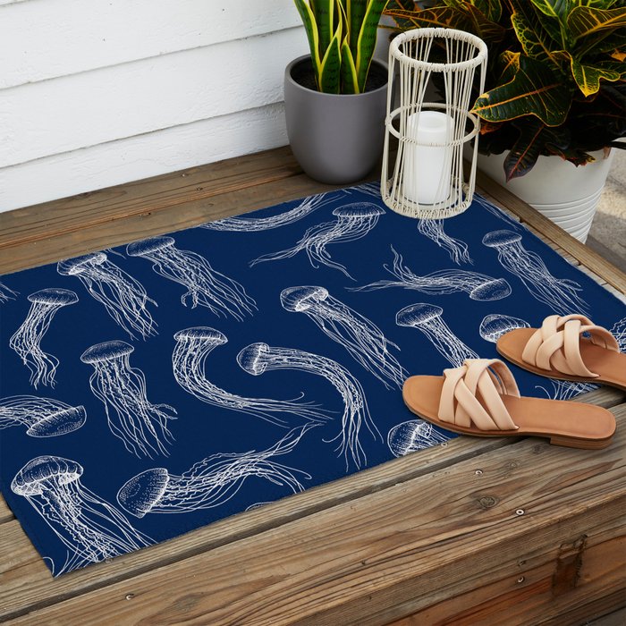 Jellyfish Print - Navy Outdoor Rug Gallery Image 2