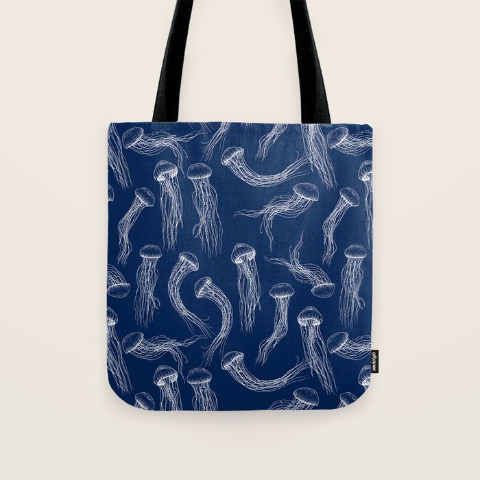 Jellyfish Print - Navy Tote Bag Gallery Image 1