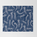 Jellyfish Print - Navy Throw Blanket Gallery Image 2