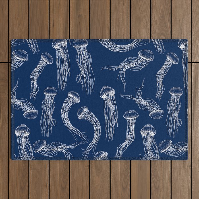 Jellyfish Print - Navy Outdoor Rug Gallery Image 1