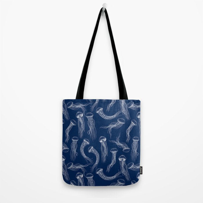 Jellyfish Print - Navy Tote Bag Gallery Image 2