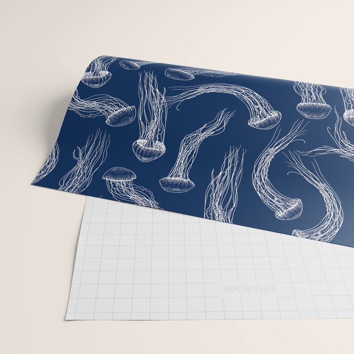 Jellyfish Print - Navy Wrapping Paper Gallery Image 2