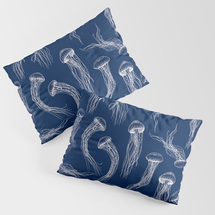Jellyfish Print - Navy Pillow Sham Gallery Image 3
