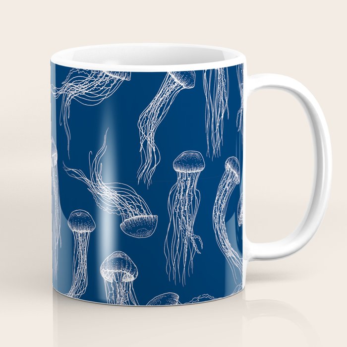 Jellyfish Print - Navy Coffee Mug Gallery Image 1