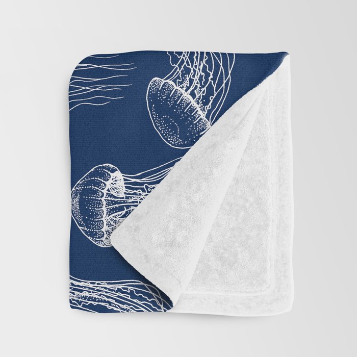 Jellyfish Print - Navy Throw Blanket Gallery Image 3