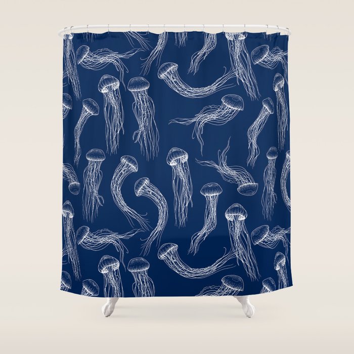 Jellyfish Print - Navy Shower Curtain Gallery Image 1