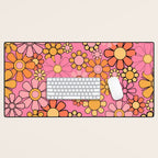 Groovy Retro Garden 60s 70s Floral Pattern in Pink and Orange Tones Desk Mat Gallery Image 1