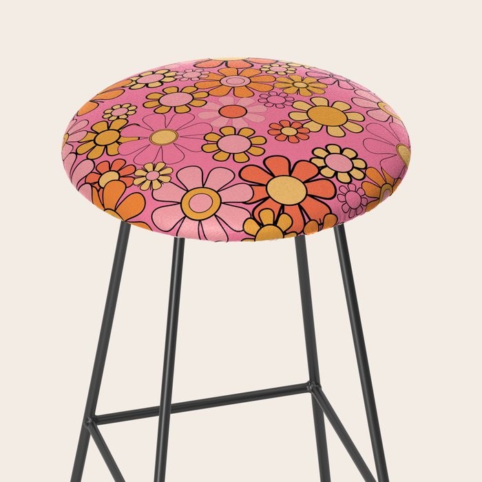 Groovy Retro Garden 60s 70s Floral Pattern in Pink and Orange Tones Stool Gallery Image 2