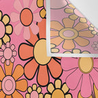 Groovy Retro Garden 60s 70s Floral Pattern in Pink and Orange Tones Wall Tapestry Gallery Image 3