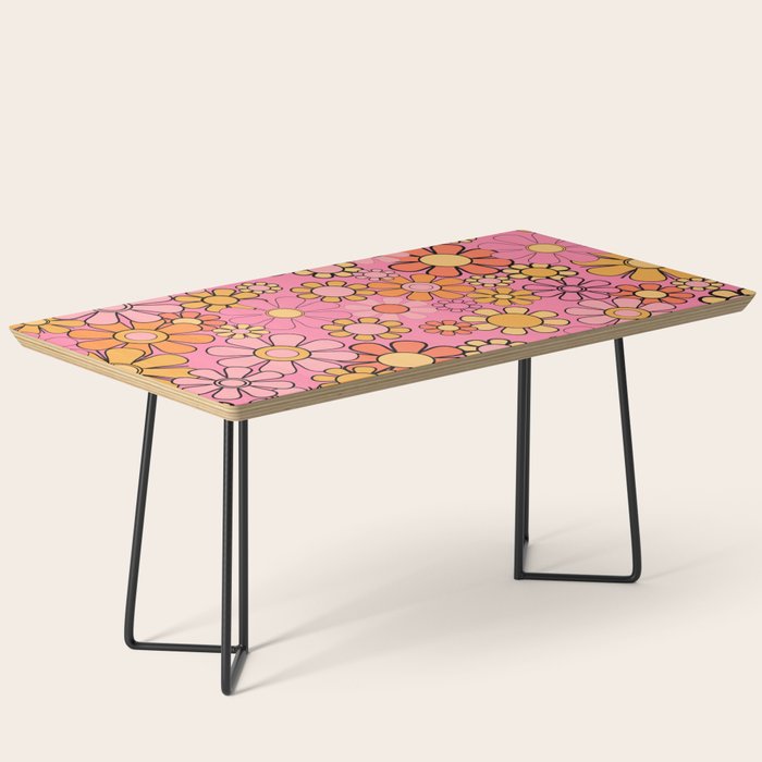 Groovy Retro Garden 60s 70s Floral Pattern in Pink and Orange Tones Coffee Table Gallery Image 1
