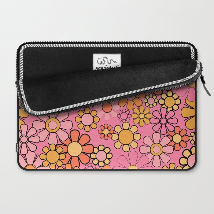 Groovy Retro Garden 60s 70s Floral Pattern in Pink and Orange Tones Laptop Sleeve Gallery Image 2
