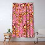 Groovy Retro Garden 60s 70s Floral Pattern in Pink and Orange Tones Window Curtain Gallery Image 5