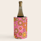 Groovy Retro Garden 60s 70s Floral Pattern in Pink and Orange Tones Wine Chiller Gallery Image 1