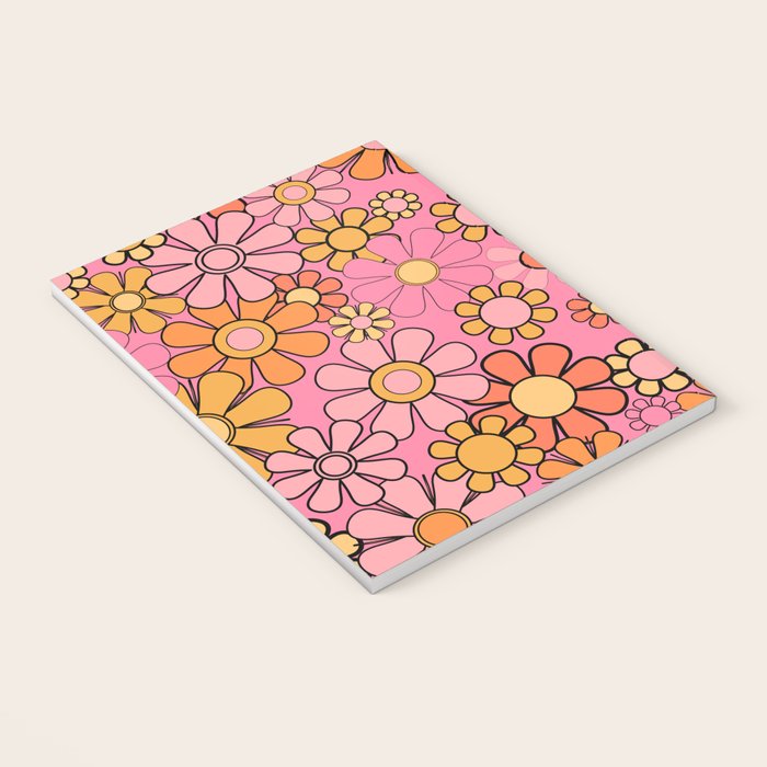 Groovy Retro Garden 60s 70s Floral Pattern in Pink and Orange Tones Notebook Gallery Image 3