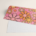 Groovy Retro Garden 60s 70s Floral Pattern in Pink and Orange Tones Wrapping Paper Gallery Image 2