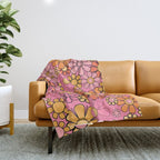 Groovy Retro Garden 60s 70s Floral Pattern in Pink and Orange Tones Throw Blanket Gallery Image 1