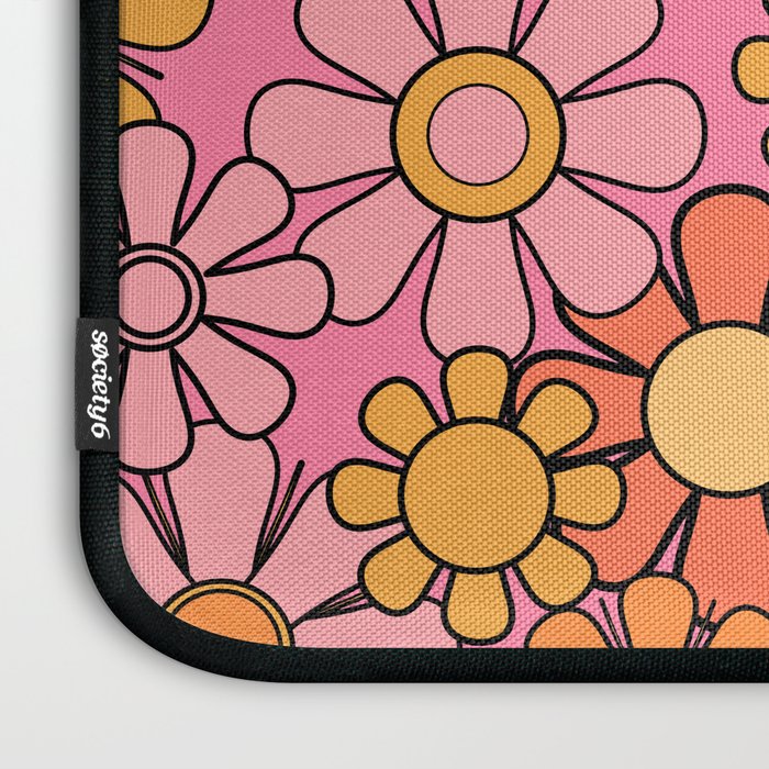 Groovy Retro Garden 60s 70s Floral Pattern in Pink and Orange Tones Laptop Sleeve Gallery Image 3