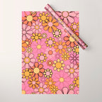 Groovy Retro Garden 60s 70s Floral Pattern in Pink and Orange Tones Wrapping Paper Gallery Image 1