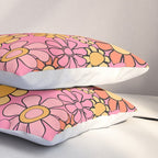 Groovy Retro Garden 60s 70s Floral Pattern in Pink and Orange Tones Pillow Sham Gallery Image 3