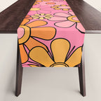 Groovy Retro Garden 60s 70s Floral Pattern in Pink and Orange Tones Table Runner Gallery Image 1