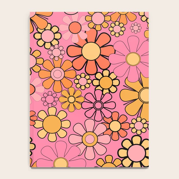 Groovy Retro Garden 60s 70s Floral Pattern in Pink and Orange Tones Notebook Gallery Image 4