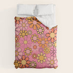 Groovy Retro Garden 60s 70s Floral Pattern in Pink and Orange Tones Duvet Cover Gallery Image 6