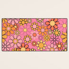 Groovy Retro Garden 60s 70s Floral Pattern in Pink and Orange Tones Desk Mat Gallery Image 3