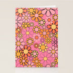 Groovy Retro Garden 60s 70s Floral Pattern in Pink and Orange Tones Stationery Card Gallery Image 2