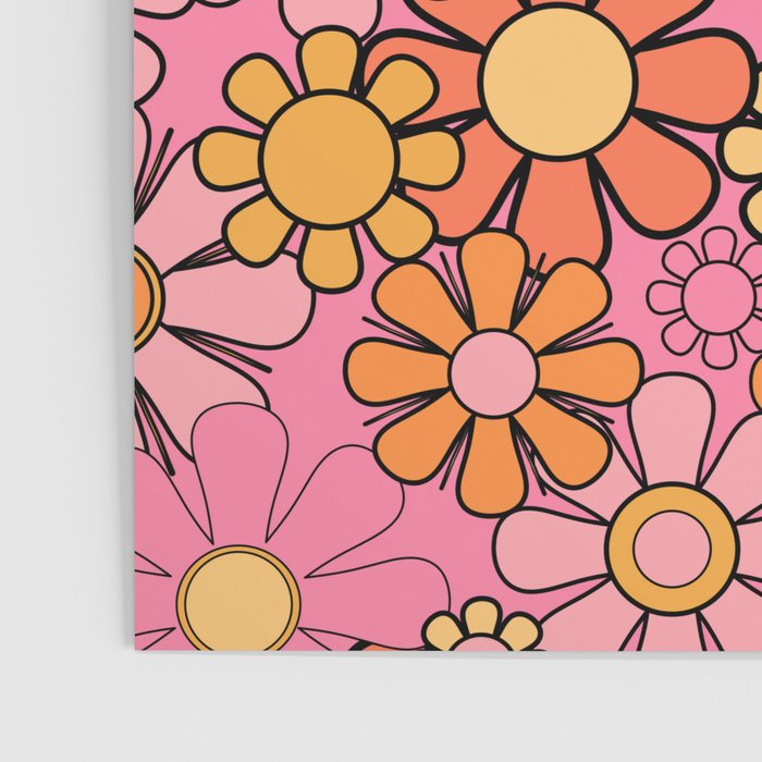 Groovy Retro Garden 60s 70s Floral Pattern in Pink and Orange Tones Poster Gallery Image 3
