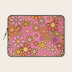 Groovy Retro Garden 60s 70s Floral Pattern in Pink and Orange Tones Laptop Sleeve Gallery Image 1