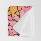 Groovy Retro Garden 60s 70s Floral Pattern in Pink and Orange Tones Throw Blanket Gallery Image 3