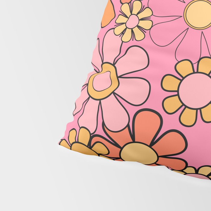 Groovy Retro Garden 60s 70s Floral Pattern in Pink and Orange Tones Pillow Sham Gallery Image 4