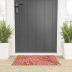 Groovy Retro Garden 60s 70s Floral Pattern in Pink and Orange Tones Welcome Mat Gallery Image 3