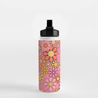 Groovy Retro Garden 60s 70s Floral Pattern in Pink and Orange Tones Water Bottle Gallery Image 2
