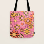 Groovy Retro Garden 60s 70s Floral Pattern in Pink and Orange Tones Tote Bag Gallery Image 1