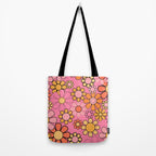 Groovy Retro Garden 60s 70s Floral Pattern in Pink and Orange Tones Tote Bag Gallery Image 2