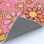 Groovy Retro Garden 60s 70s Floral Pattern in Pink and Orange Tones Rug Gallery Image 4