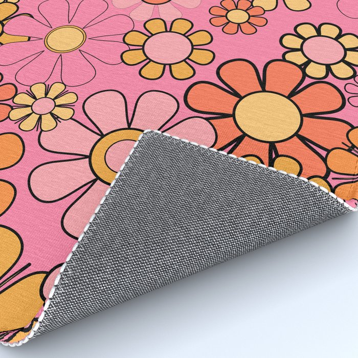 Groovy Retro Garden 60s 70s Floral Pattern in Pink and Orange Tones Rug Gallery Image 4