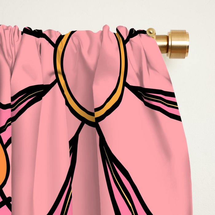 Groovy Retro Garden 60s 70s Floral Pattern in Pink and Orange Tones Window Curtain Gallery Image 2