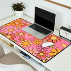 Groovy Retro Garden 60s 70s Floral Pattern in Pink and Orange Tones Desk Mat Gallery Image 2