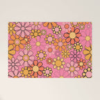 Groovy Retro Garden 60s 70s Floral Pattern in Pink and Orange Tones Welcome Mat Gallery Image 1