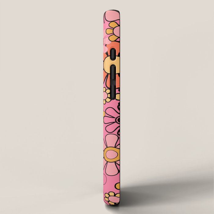 Groovy Retro Garden 60s 70s Floral Pattern in Pink and Orange Tones iPhone Case Gallery Image 2