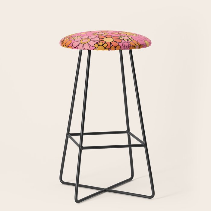 Groovy Retro Garden 60s 70s Floral Pattern in Pink and Orange Tones Stool Gallery Image 1