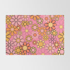 Groovy Retro Garden 60s 70s Floral Pattern in Pink and Orange Tones Rug Gallery Image 2
