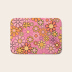 Groovy Retro Garden 60s 70s Floral Pattern in Pink and Orange Tones Bath Mat Gallery Image 1